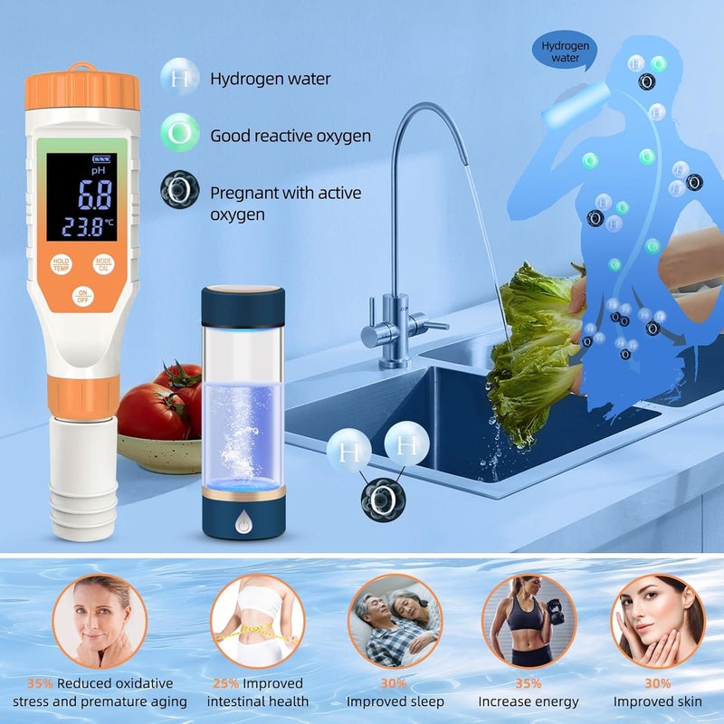 Terronix 7-in-1 Digital Water Quality Tester - ph Meter, pH TDS EC ORP Salt Temperature Meter, Portable Testing Kit with Digital Display - Image 3